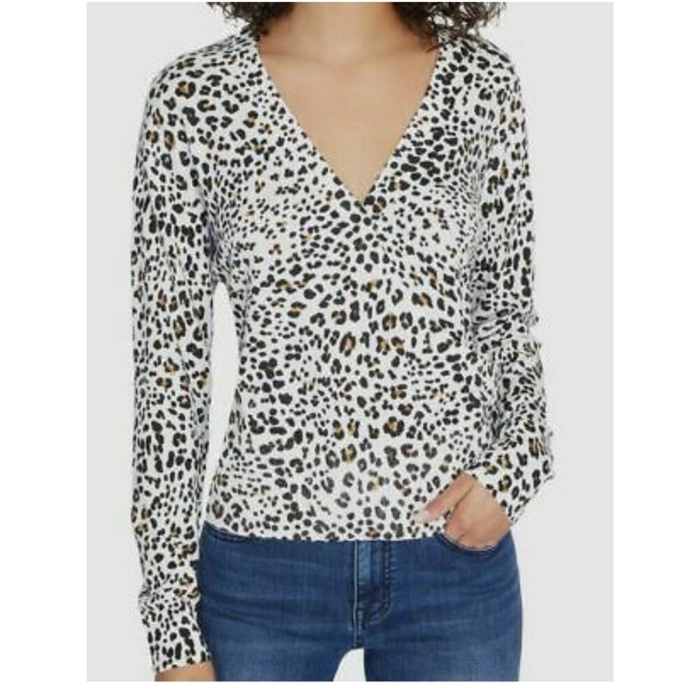 Sanctuary V-Neck Leopard Print White/Black/Brwon Faux-Wrap Top S